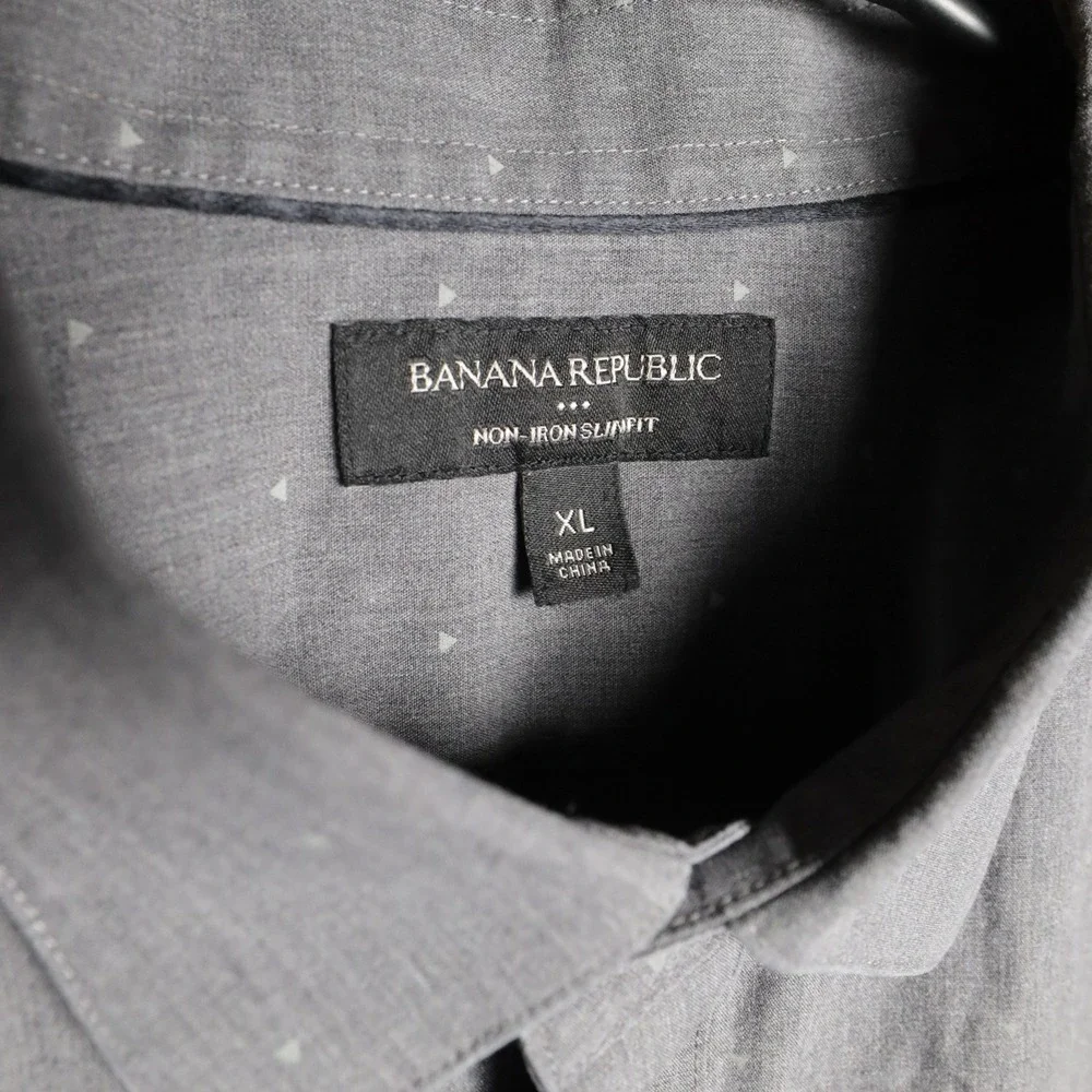 Banana Republic Mens Non Iron‎ Slim Fit Grey Micro Dot Long Sleeve Button Up XL